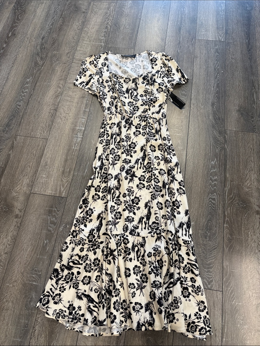 Lucky & Blessed Cream Maxi Dress with Black Floral Print